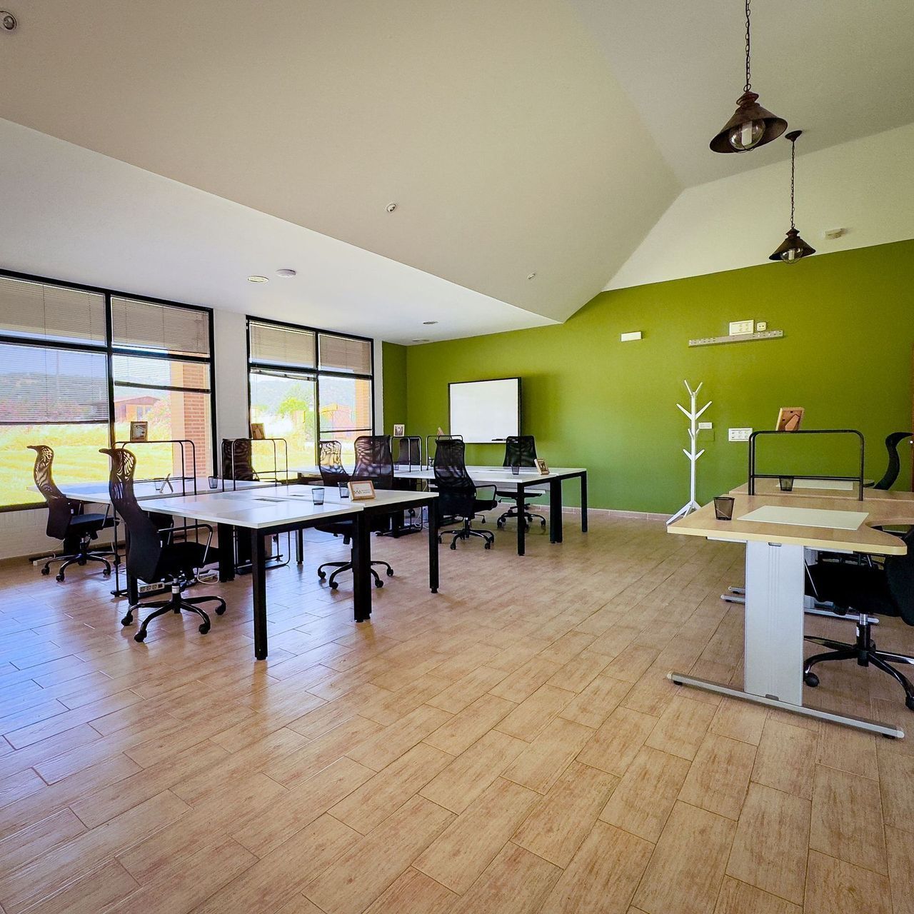 Office with green wall