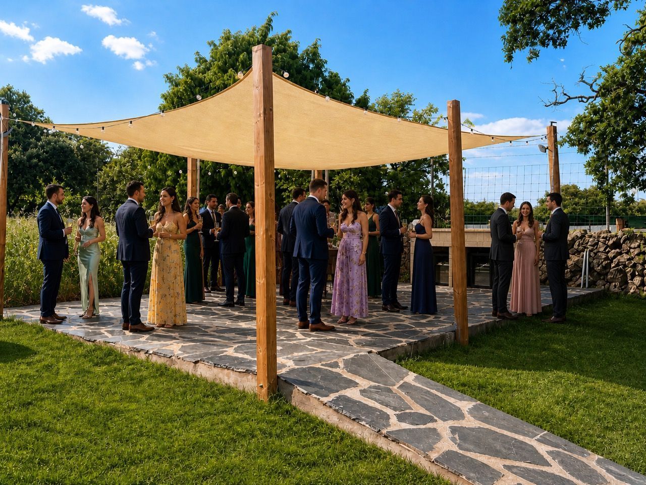 Wedding ceremony on the covered porch at golden hour