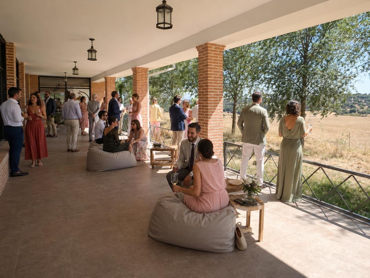 Wedding ceremony on the covered porch at golden hour